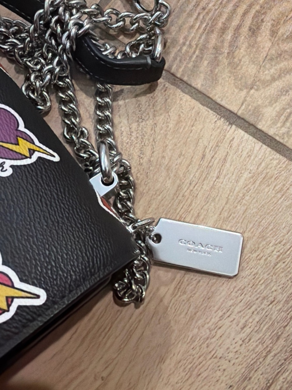Coach Black Leather Shoulder Bag with Red & Purple Heart Motifs - Picture 3 of 4